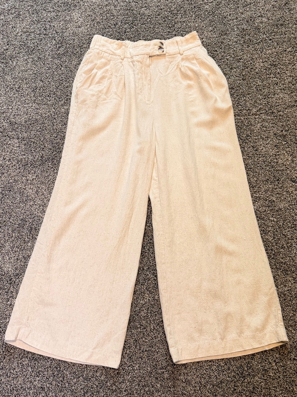 Women's Wide-Leg Cropped Linen Pants - Cream